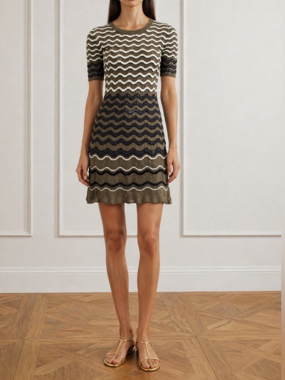 Missing chevron print Short Sleeve Knit Dress 40